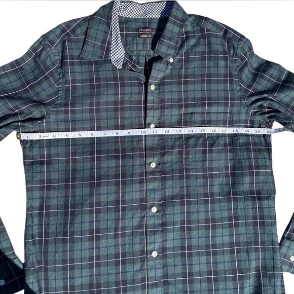 J. McLaughlin Men Dark Green Plaid Button Down Shirt Size Medium - Picture 5 of 8